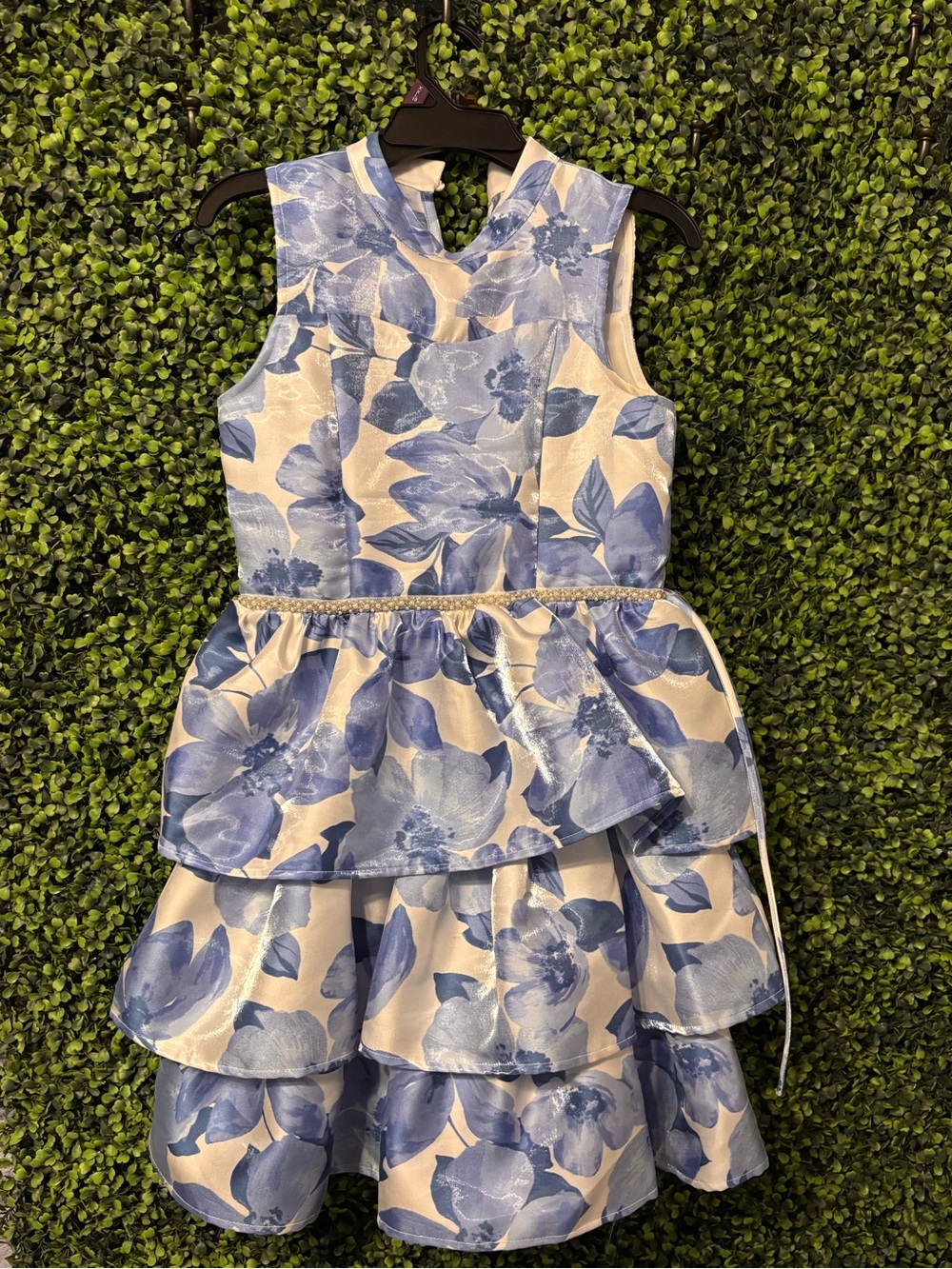 Speechless Blue and White Floral Tiered Dress for Girls